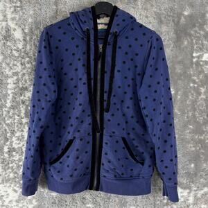 Boden Size S Polka Dot Drawstring Full Zip Jacket Purple Fleece Lined Hooded
